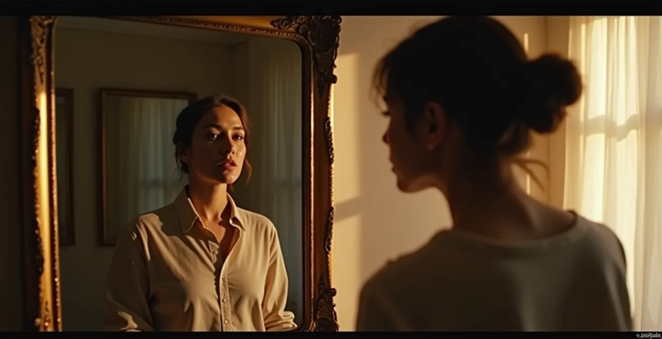 Persona mirándose al espejo con expresión de autoaceptación