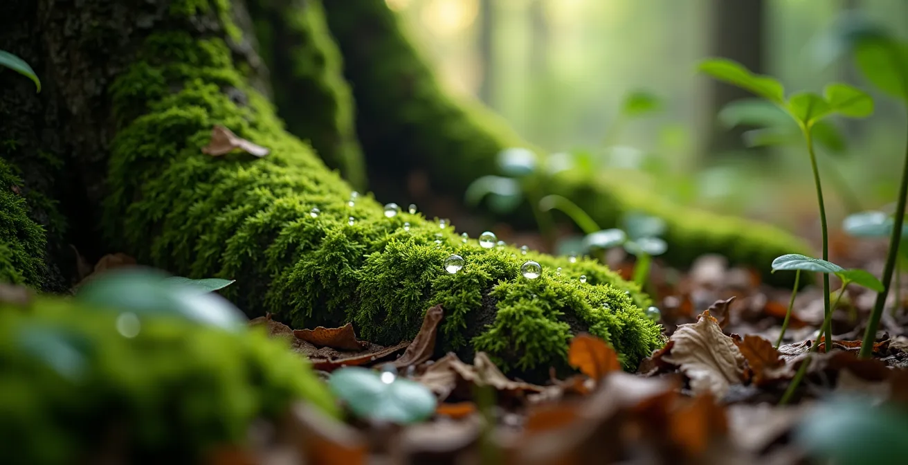 Sendero forestal con luz filtrada entre árboles para terapia de bosque