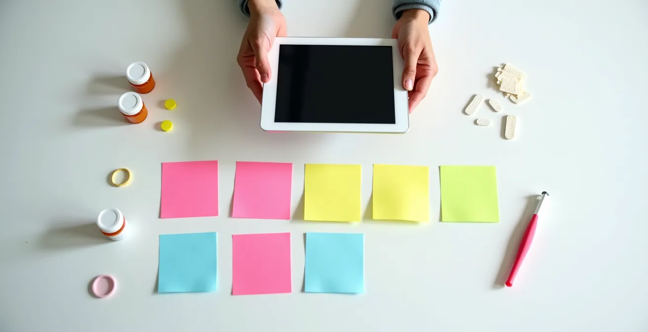 Vista de calendario digital con citas médicas familiares organizadas por colores