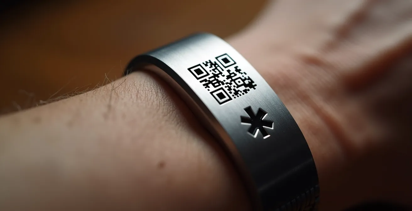 Pulsera médica con código QR para acceso rápido a información vital en emergencias