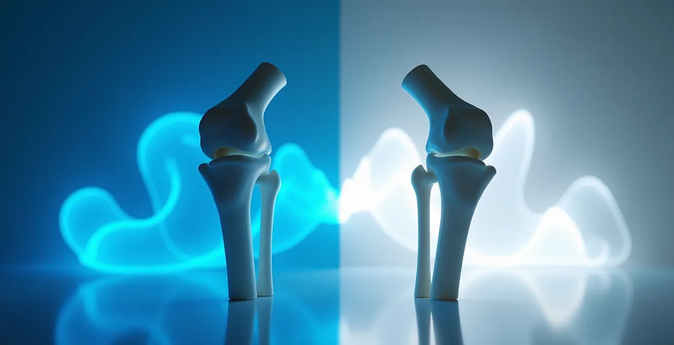 Comparación visual de imágenes de resonancia magnética y tomografía de rodilla mostrando diferentes tejidos