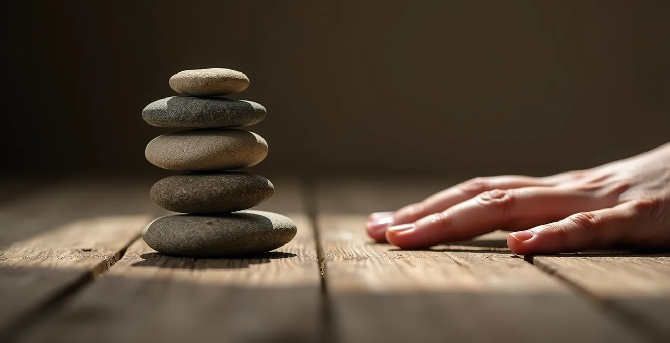 Persona meditando en silencio, descansando como acto de autocuidado