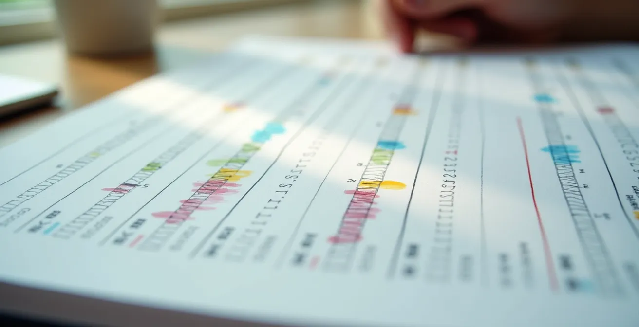 Diario de síntomas con gráficos de evolución temporal y anotaciones médicas