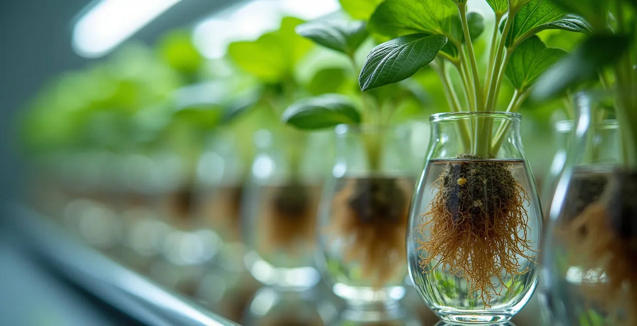 Dormitorio con sistema hidropónico de plantas sin tierra para evitar moho