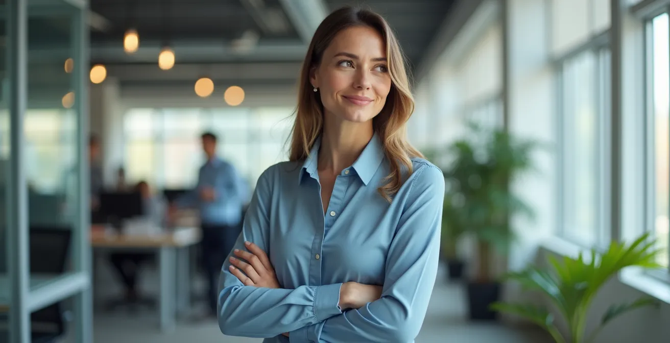 Profesional estableciendo límites saludables en oficina moderna