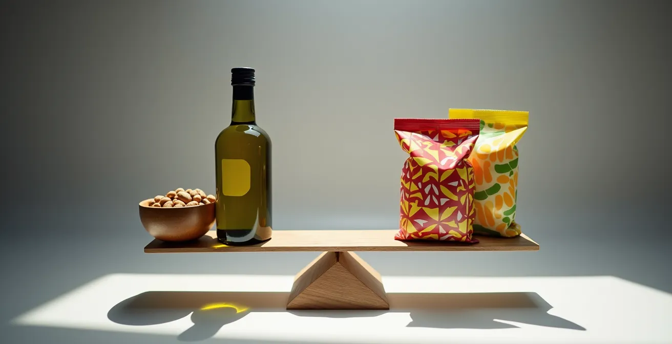 Comparación visual de productos con diferentes calificaciones NutriScore que muestra la paradoja del sistema.