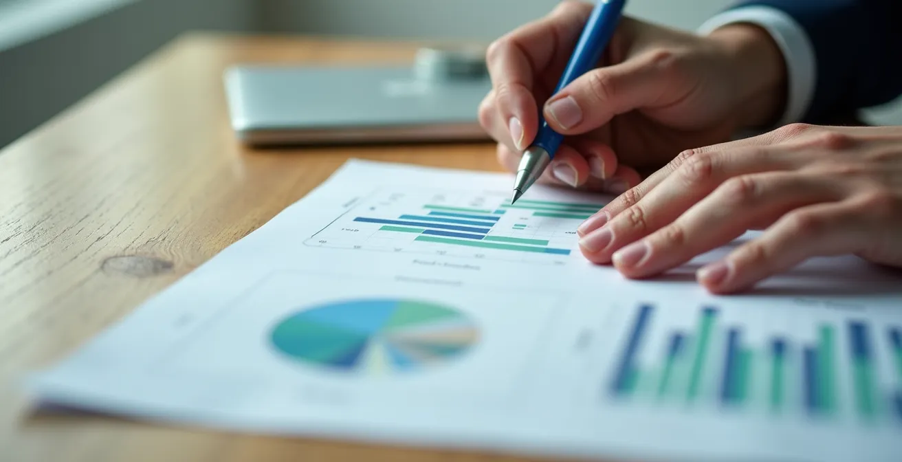 Manos organizando documentos médicos sobre mesa con luz natural