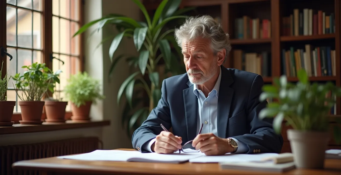 Profesional mayor revisando opciones de seguro de salud para su jubilación