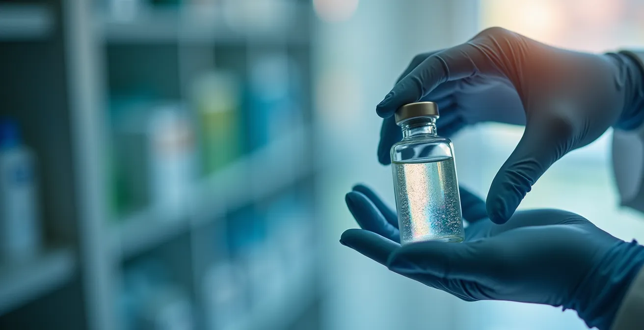 Médico mostrando etiquetas de trazabilidad de productos estéticos a paciente