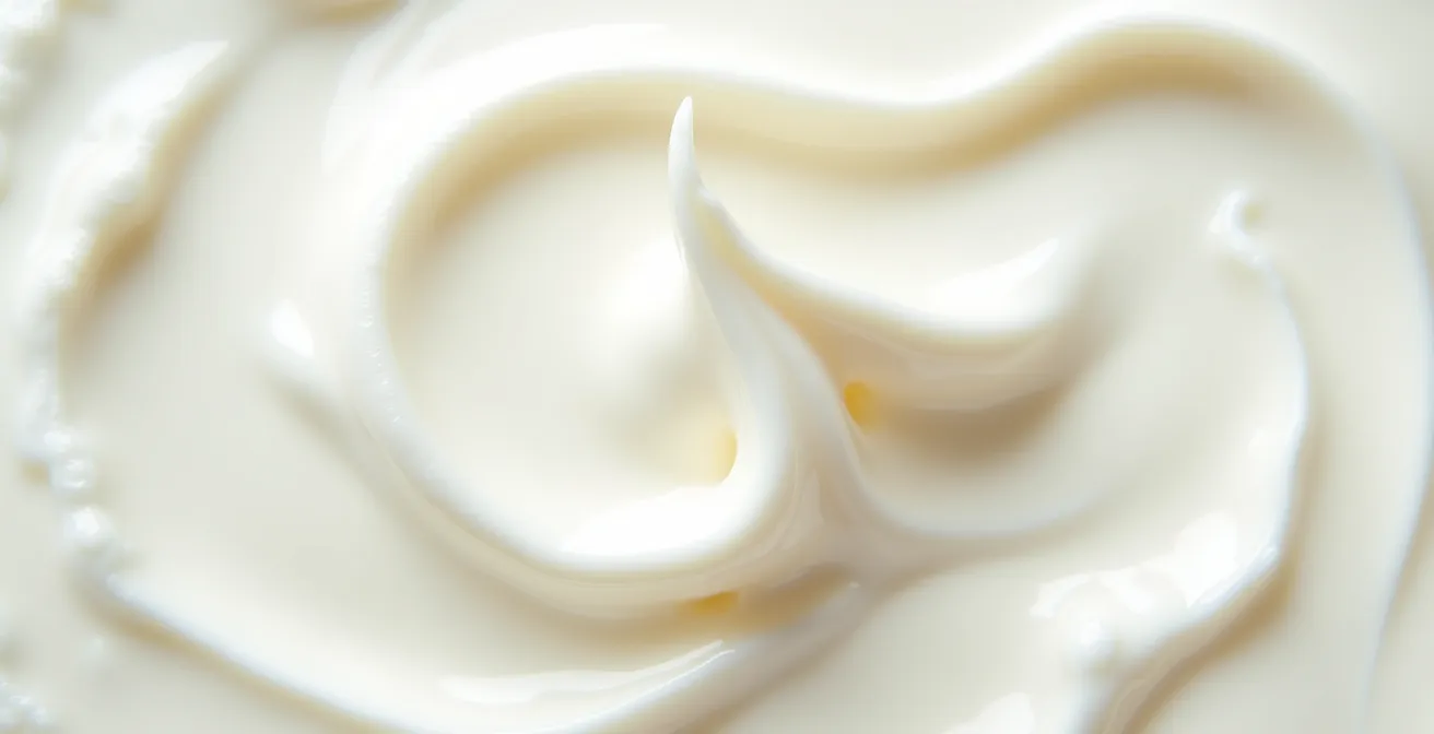 Comparación macro de la textura densa del yogur griego frente a la más fluida del yogur natural.