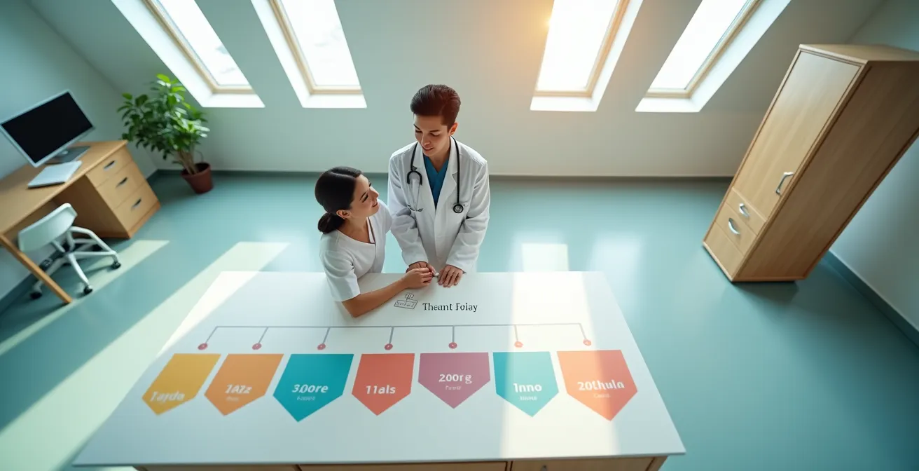 Línea temporal visual mostrando diferentes edades de inicio según factores de riesgo