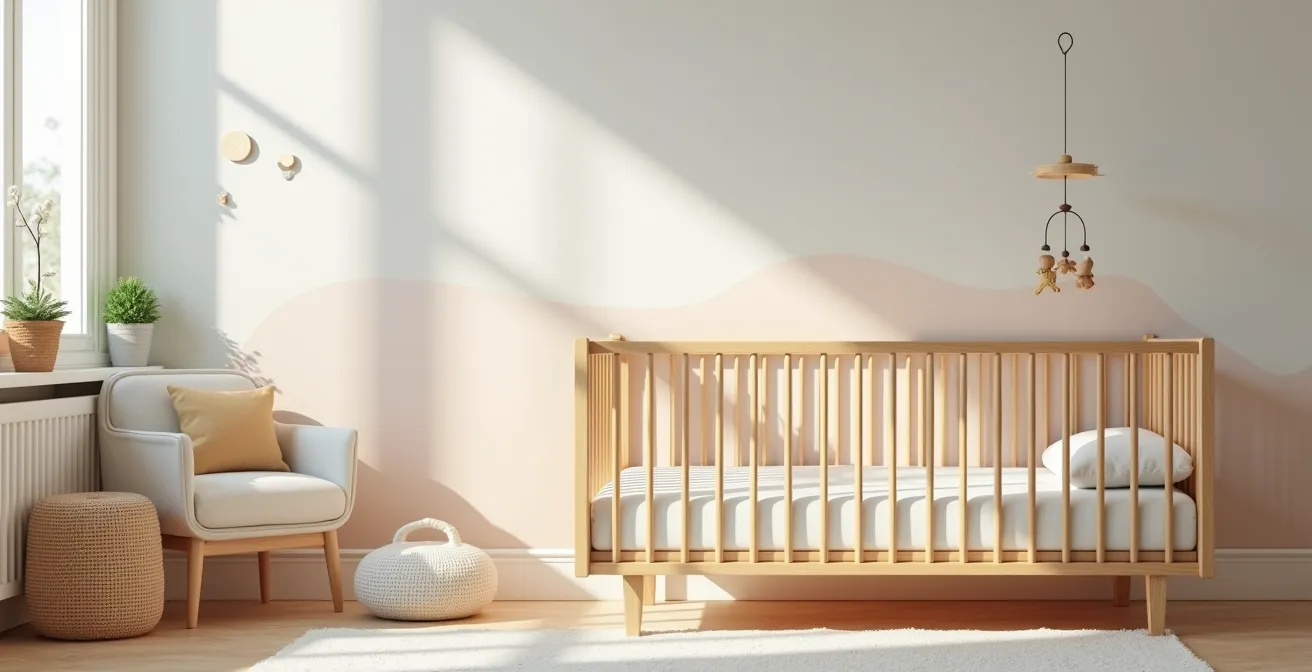 Cuna segura con ambiente minimalista y sereno para el bebé